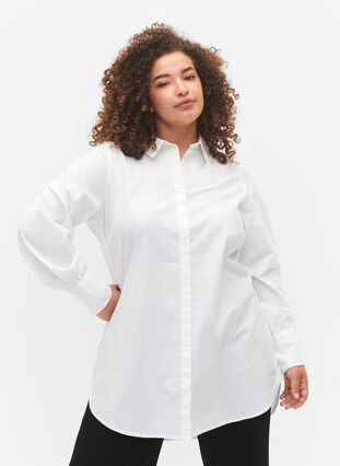 Lang bomullskjorte, Bright White, Model image number 0