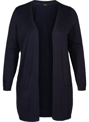 Zizzi Lang strikkecardigan i viskoseblanding, Blå, Packshot image number 0