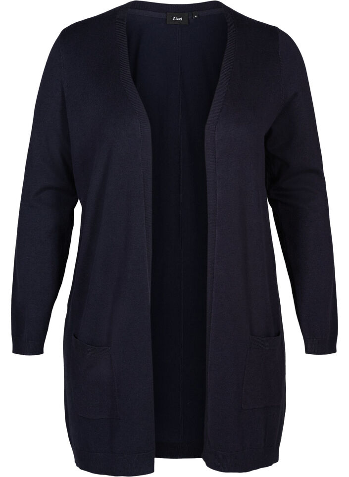 Lang strikkecardigan i viskoseblanding, Blå, Packshot image number 0