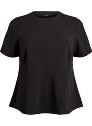 Kortermet bluse med figursydde innsnitt, Svart