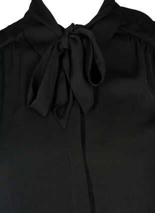 Skjorte med lette puffermer og knytedetalj, Black, Packshot image number 2