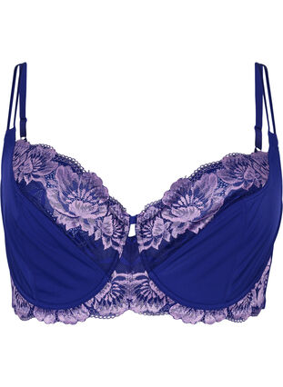 Zizzi Full cover BH med bøyle og blonder, Clematis Blue ASS, Packshot image number 0