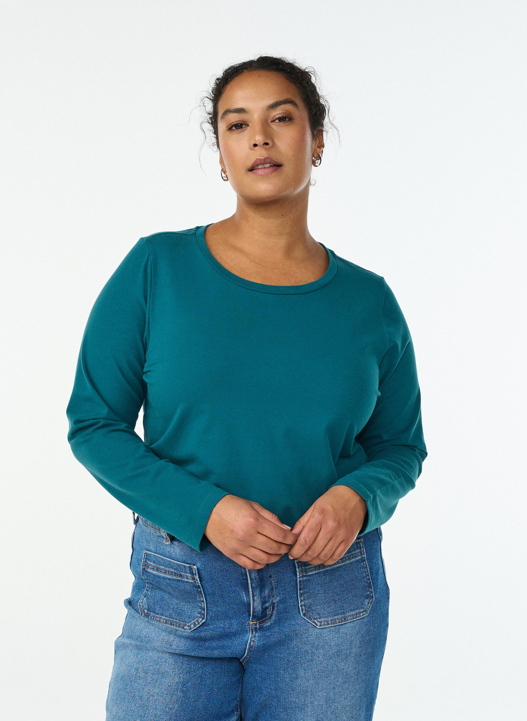 ZizziBasis jersey topp med lange ermer, Gr&oslash;nn, Model image number 0