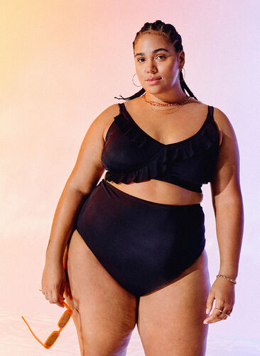 Bikinitop med volanger og uttagbare innlegg, Black, Image image number 0