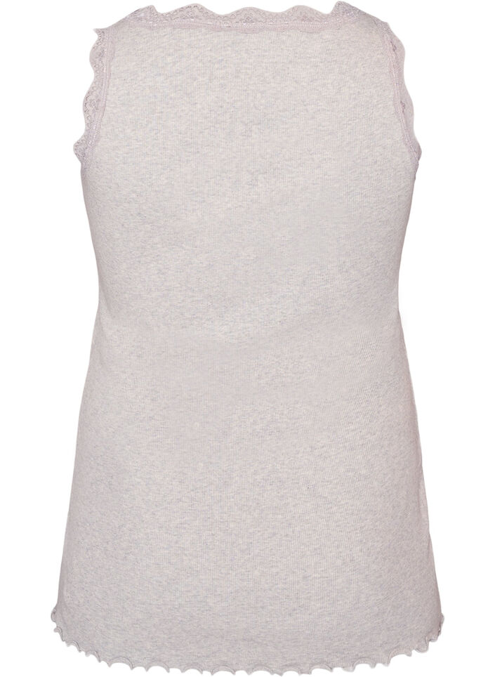 Ribbet topp med blondedetalj, Gr&aring;, Packshot image number 1