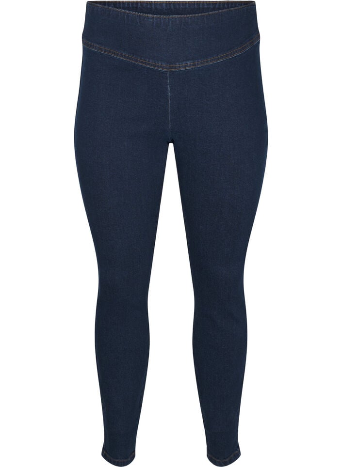 Elastiske jeggings med høy midje, Blå, Packshot image number 0
