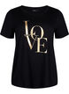 T-skjorte i bomull med gullfarget tekst, Black w. Gold Love, Packshot image number 0
