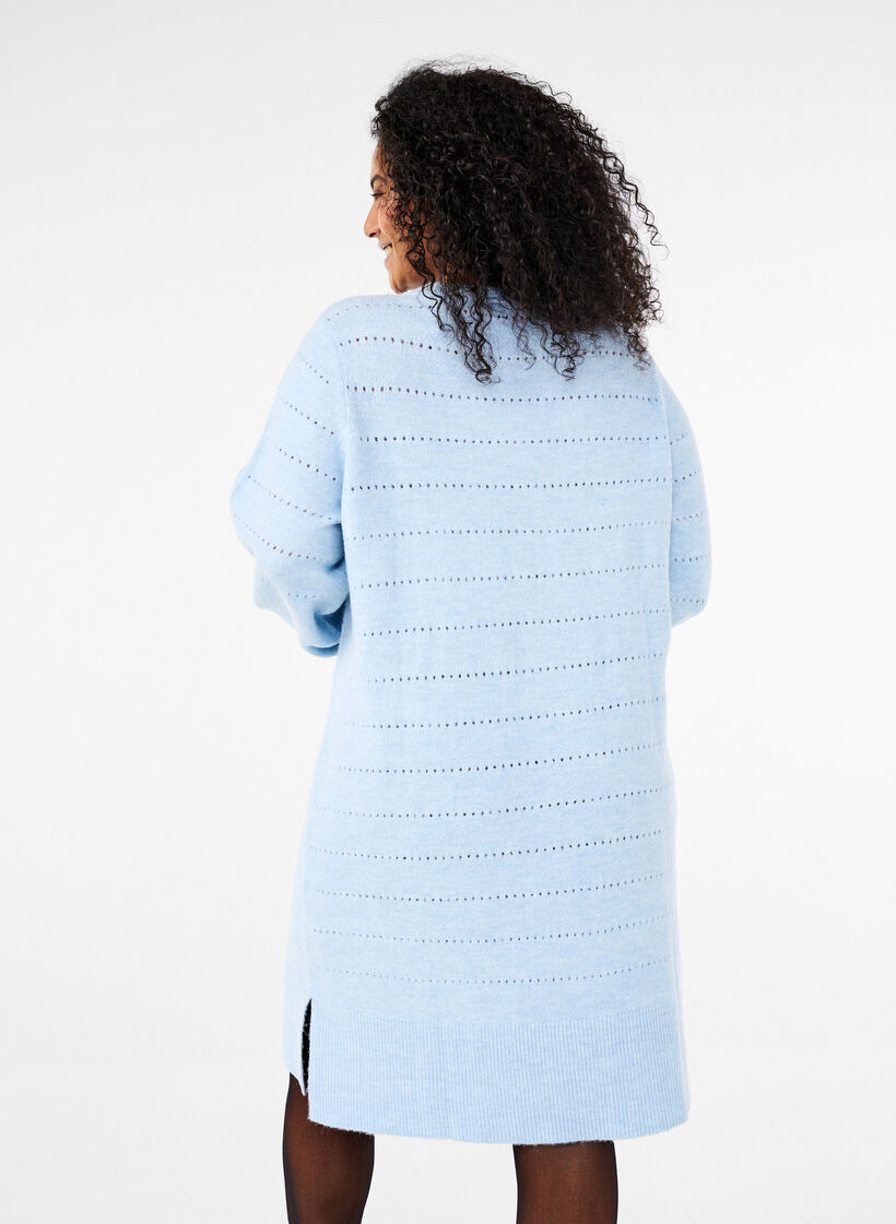 Strikket kjole med splitter og hulmønster, Cashmere Blue Mel., Model image number 1