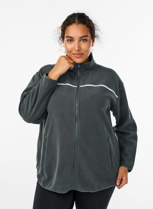 Zizzi Fleecejakke med glidelås og reflekterende tape, Grønn, Model image number 0