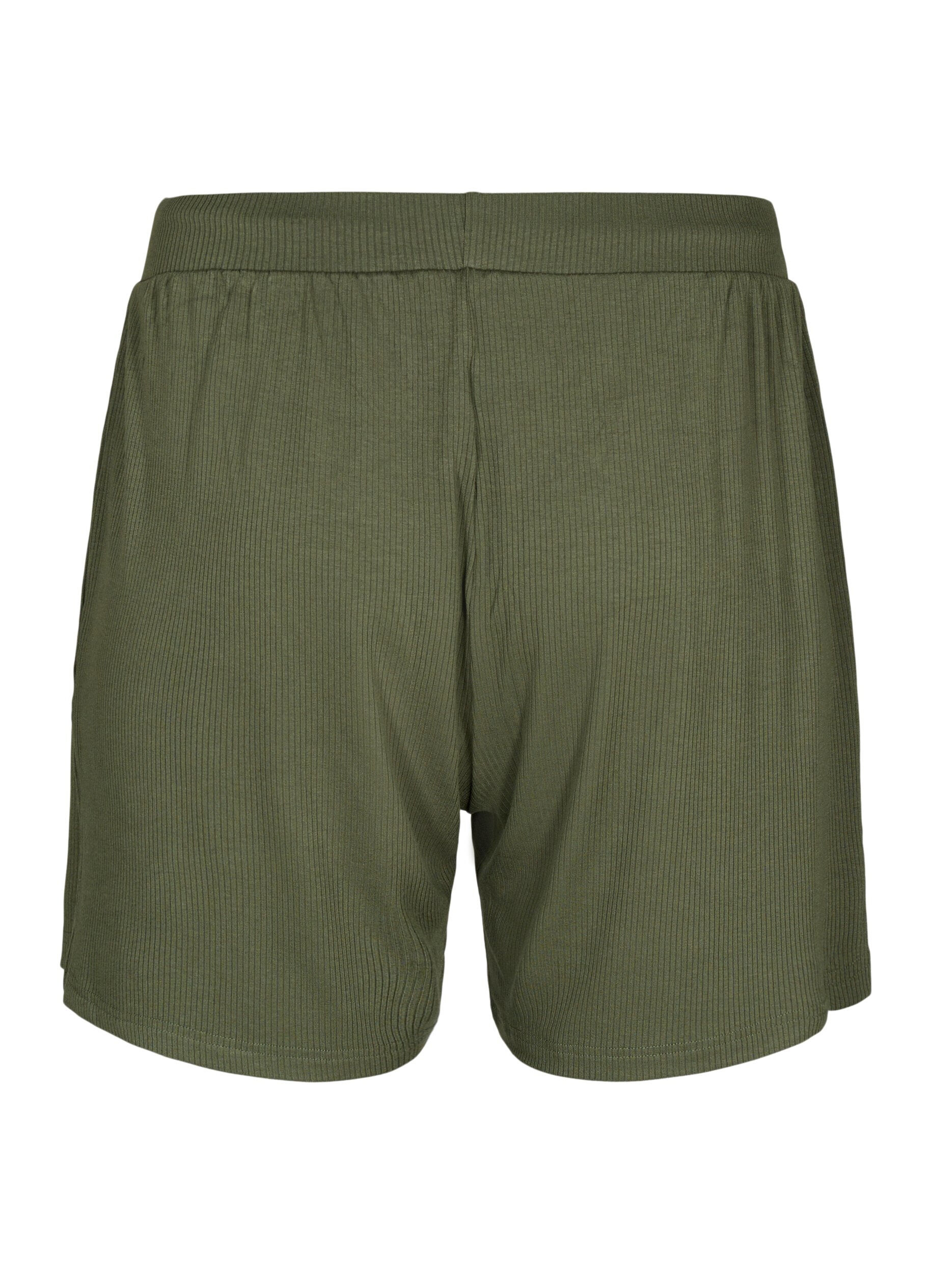 Zizzi L&oslash;s shorts i viskose med ribb, Thyme, Packshot image number 1