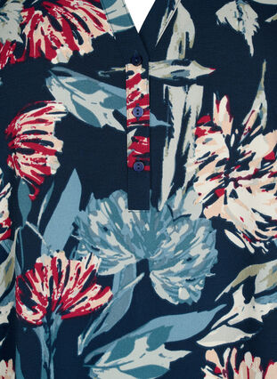 Blomstrete tunika med 3/4-ermer, Navy Flower, Packshot image number 2