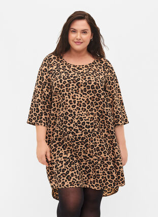 Mønstrete kjole med 3/4-ermer, Leopard, Model image number 0