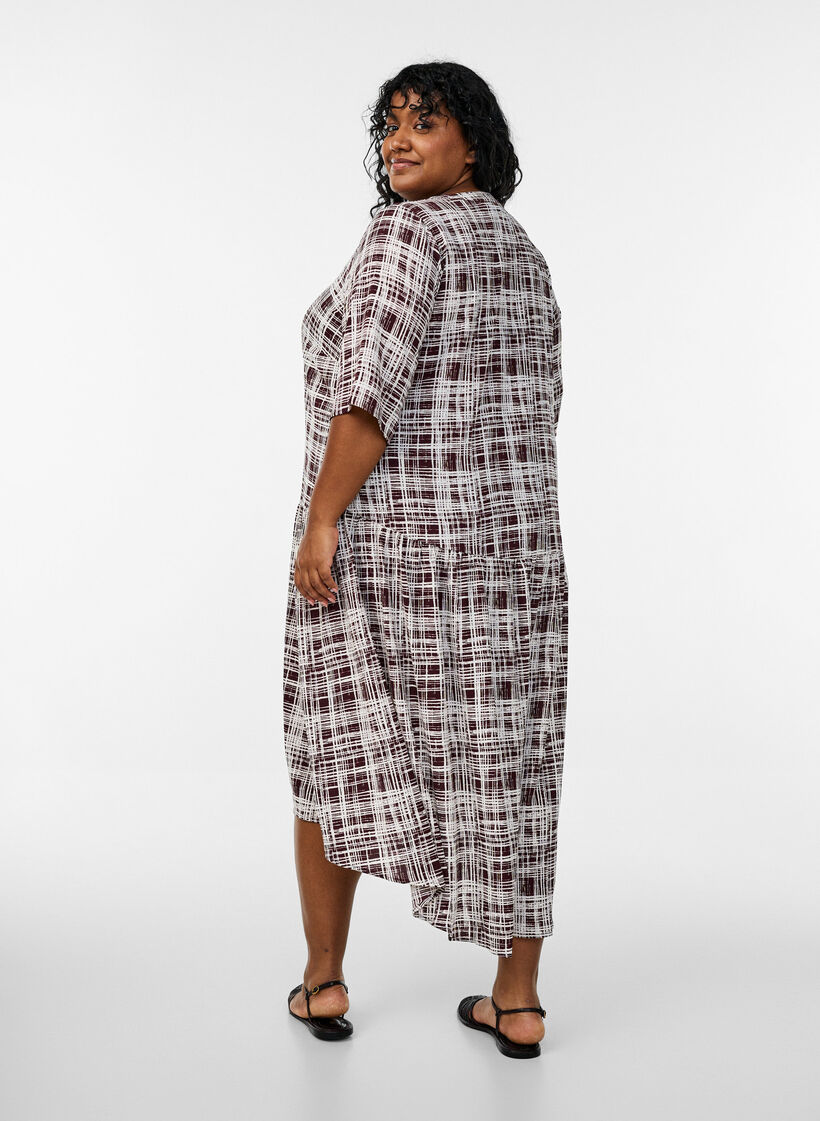 Midikjole i A-linje med korte ermer, Mørk Bordeaux, Model image number 1