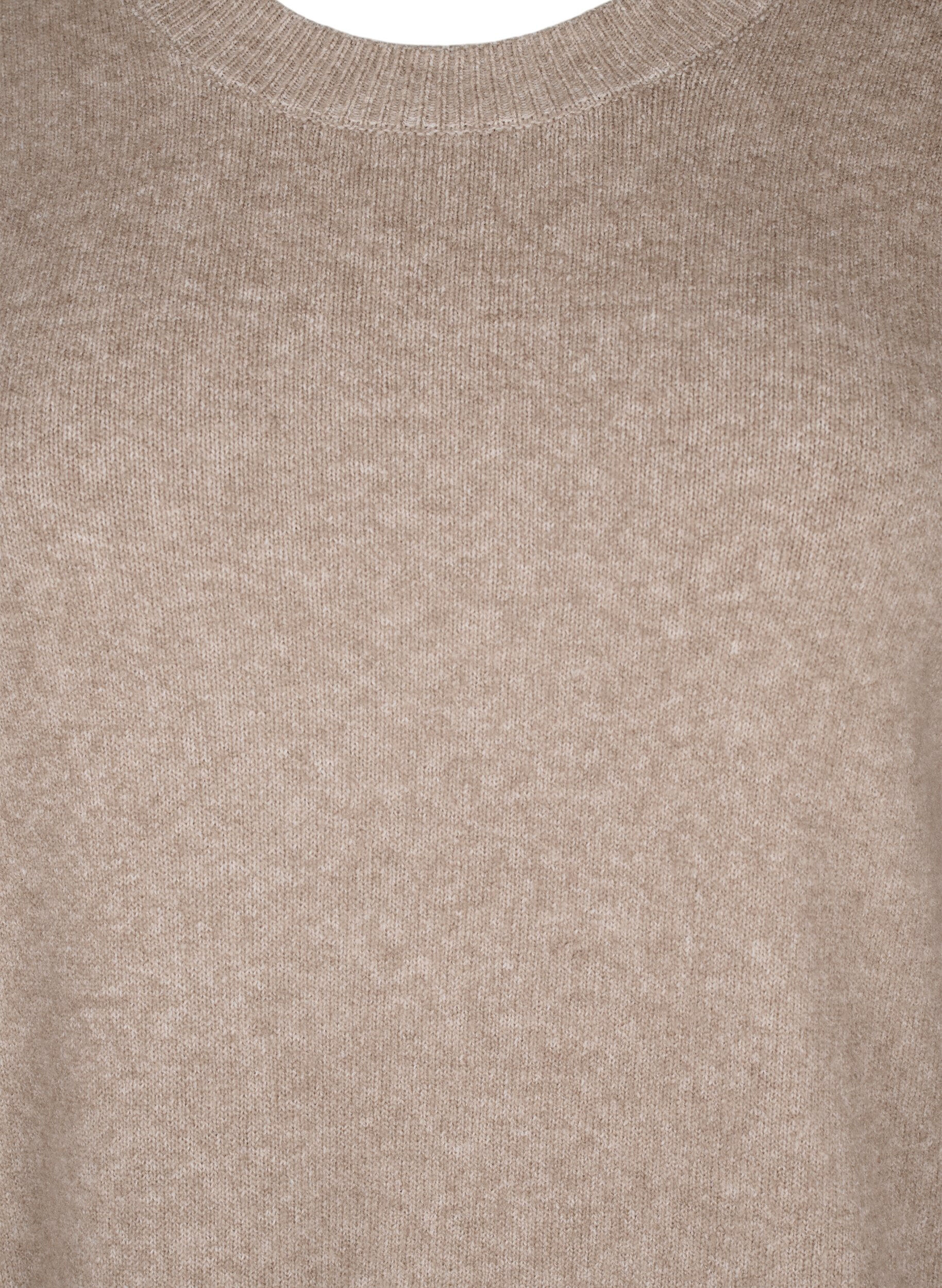 Zizzi Strikket kjole med rund hals og splitt, Desert Taupe Mel., Packshot image number 2