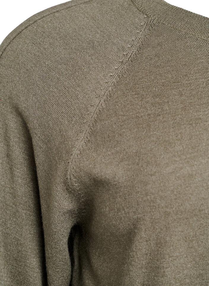 Strikket bluse med midtsøm og raglanermer, Grønn, Packshot image number 3