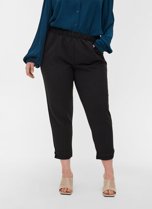 Cropped bukser med innsydd kant nederst, Black, Model image number 2