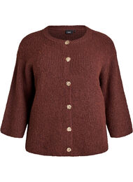 Kort cardigan med 3/4-ermer og gullfargede teksturerte knapper, Brun