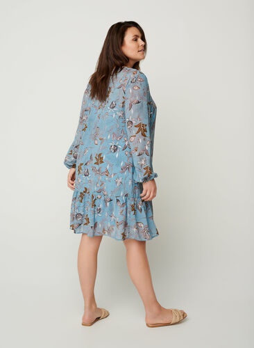 Langermet kjole med blomstermønster, Light Blue AOP, Model image number 1