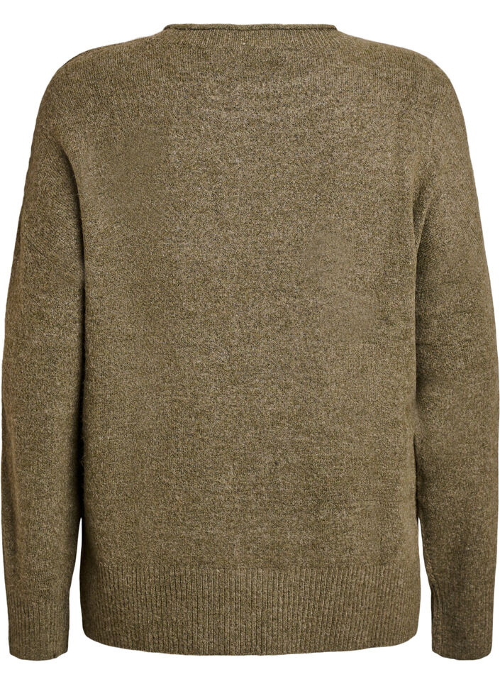 Strikkebluse med V-formet ribbemønster og splitter, Grønn, Packshot image number 1