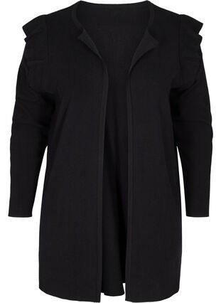 Zizzi Strikkecardigan med volanger og lommer, Black, Packshot image number 0