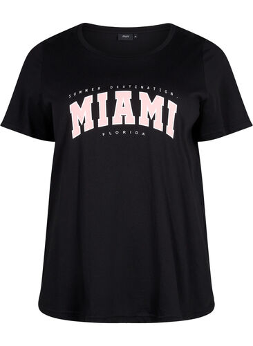 T-skjorte i bomull med mønsterdetalj, Black MIAMI, Packshot image number 0