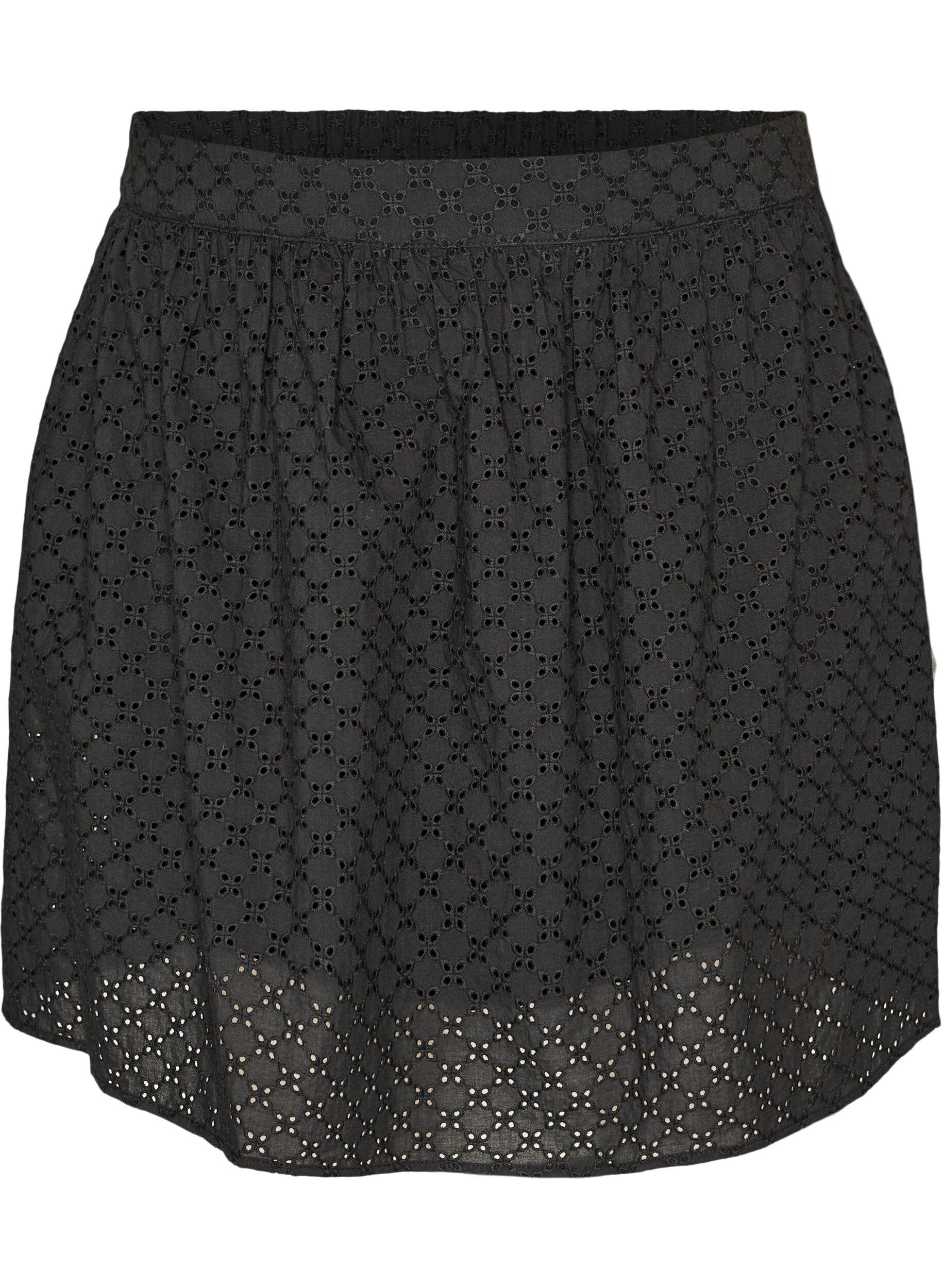 Kort skj&oslash;rt med broderie anglaise og elastisk midje