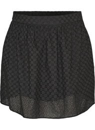 Kort skj&oslash;rt med broderie anglaise og elastisk midje, Svart