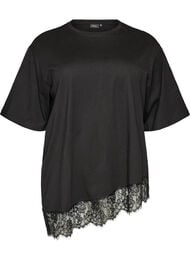 T-skjorte med asymmetrisk blondekant, Svart