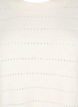Zizzi Strikket bluse med rund hals og hulmønster, Birch Mel., Packshot image number 2