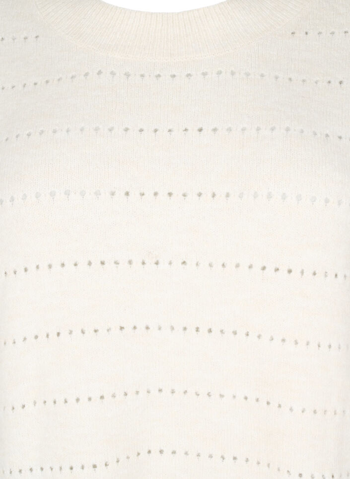 Strikket bluse med rund hals og hulmønster, Birch Mel., Packshot image number 2