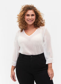 FLASH - bluse med 3/4-ermer og strukturmønster, White, Model