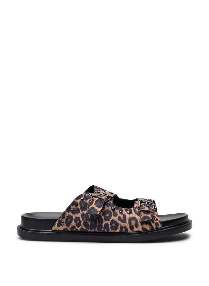 Wide fit - Slip-on sandaler med nagler, Leopard AOP, Packshot