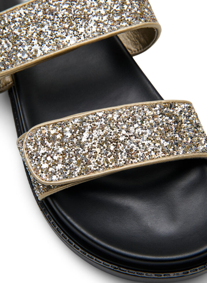 Wide fit - Glitter sandal med borrelåslukking, Golden Glitter, Packshot