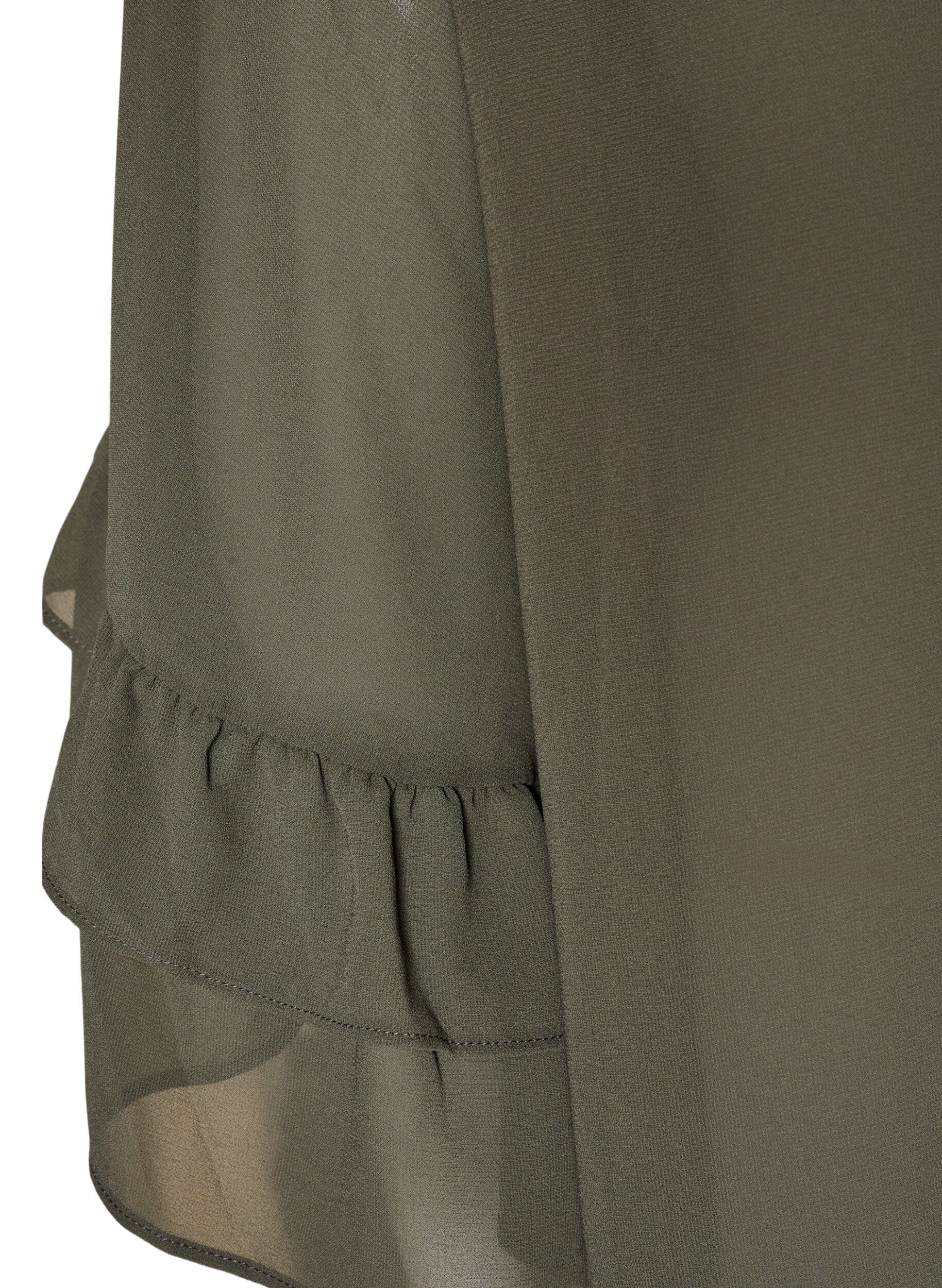 ZizziBluse med knyteb&aring;nd og volangdetaljer, Gr&aring;, Packshot image number 3