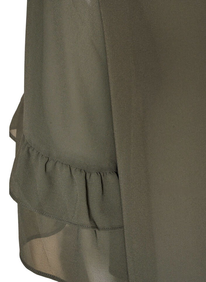 Bluse med knyteb&aring;nd og volangdetaljer, Gr&aring;, Packshot image number 3