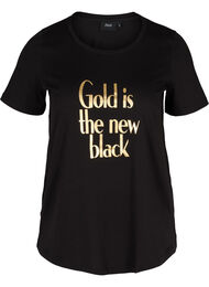 T-skjorte i bomull med mønster på brystet, Black GOLD IS THE