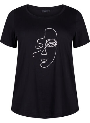 T-skjorte med glittermønster i bomull, Black Shimmer Face, Packshot image number 0