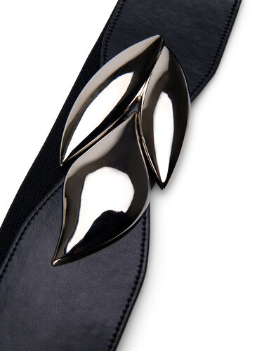 Zizzi Elastisk midjebelte med sølvfarget spenne, Black Silver Buckle, Packshot image number 1