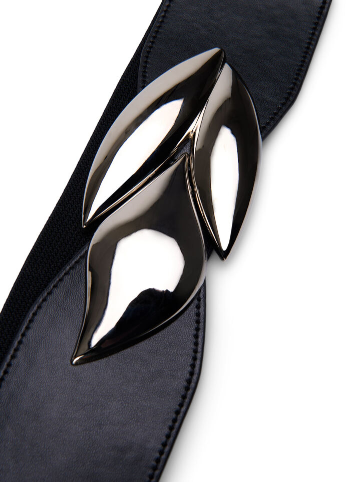 Elastisk midjebelte med sølvfarget spenne, Black Silver Buckle, Packshot image number 1