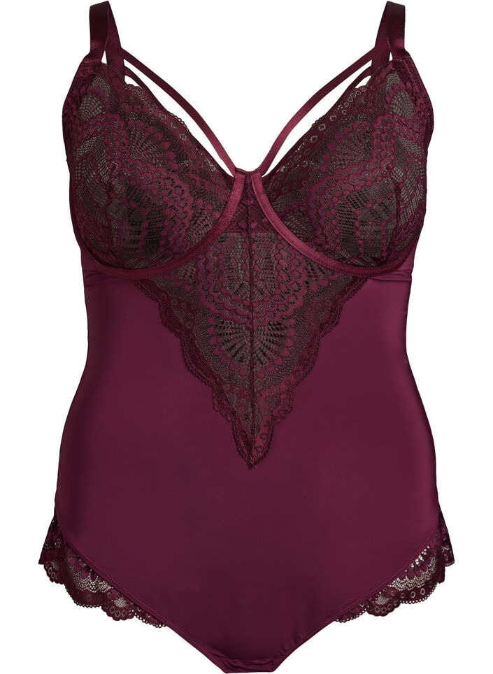 Underwired blondebody med stroppe-detalj, R&oslash;d, Packshot image number 0