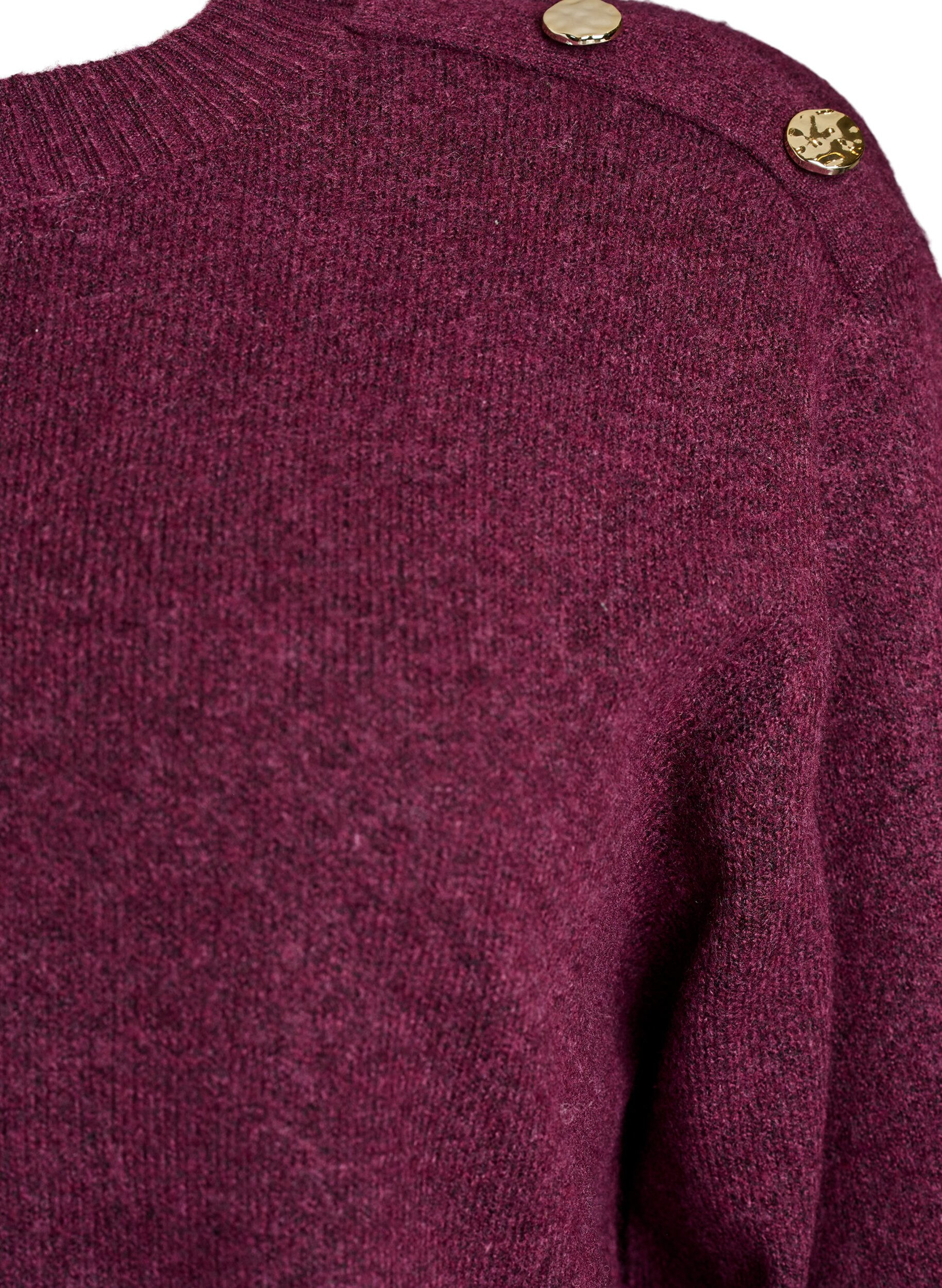 ZizziStrikket bluse med knappdetalj, M&oslash;rk Bordeaux, Packshot image number 2