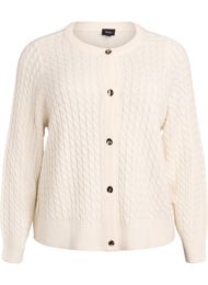 Flettestrikket cardigan med gullfargede knapper, Vanilje