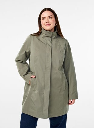 Zizzi Jakke med lommer og høy krage, Grønn, Model image number 0
