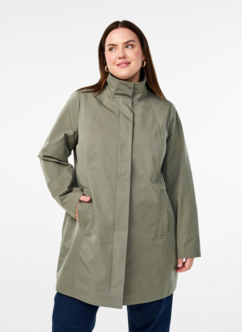 Jakke med lommer og høy krage, Grønn, Model image number 0