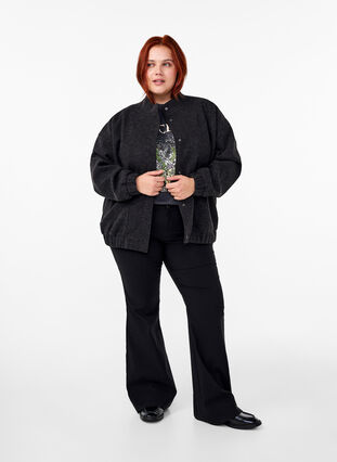 Zizzi Bomberjakke i ullook med lommer, Dark Grey Melange, Model image number 2