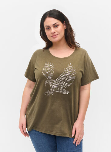 T-skjorte i bomull med acid wash og sten, Ivy Green Wash, Model image number 0