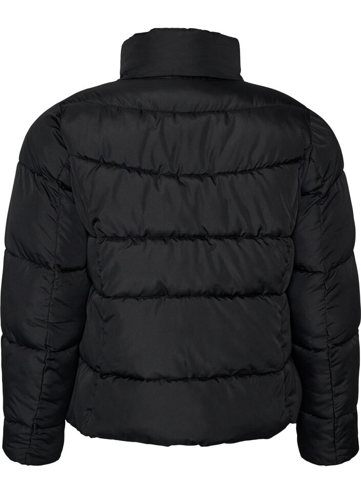 Kort pufferjakke med h&oslash;y krage, Svart, Packshot image number 1