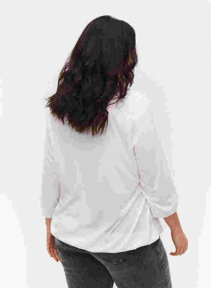 Ensfarget bluse med 3/4-ermer, White Mel, Model image number 1