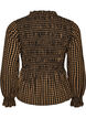 Rutete bluse med smocking og peplum, Brun, Packshot image number 1
