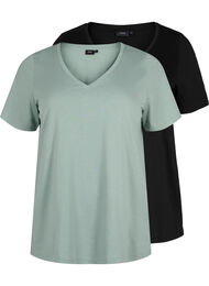 T-skjorte med V-hals, 2 stk, Chinois Green/Black
